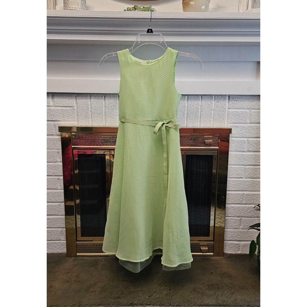 Zoey Girls Green Polka Dot Dress Size 8 EUC